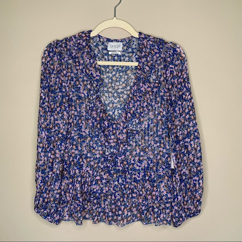 SAYLOR Johanna Lurex Floral Chiffon Blouse